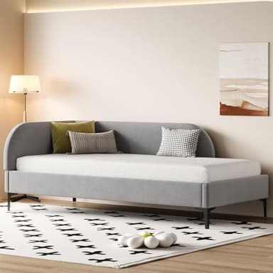 KOMHTOM Divano letto con schienale e rete a doghe letto imbottito in tessuto velluto 90 x 200 letto singolo telaio letto (grigio, materasso non incluso)