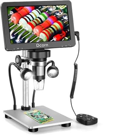 Dcorn 7'' Microscopio Digitale 1200X, 12MP 1080P LCD Microscopio Digitale per Adulti Saldatura, Microscopio Elettronico con Telecomando, 10 LED Fill Light, Compatibile con Windows/Mac