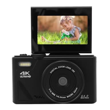 Fotocamera Digitale UHD 4K da 64 MP per Fotografia, Fotocamere Compatte con Zoom Automatico 18x e Schermo Ribaltabile da 3 Pollici, Fotocamera per Ricaricabile da 1150