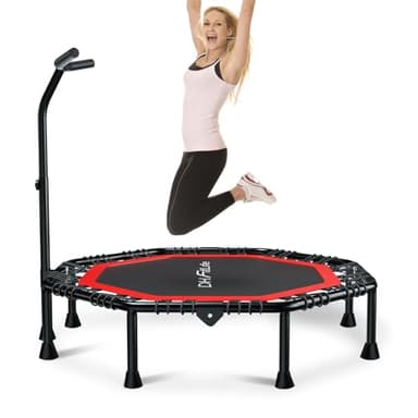 DH FitLife Trampolino da fitness, pieghevole, silenzioso, con sospensioni in gomma, senza installazione, trampolino da 50 pollici, 128 cm, per interni ed esterni, con 3 gradini regolabili (rosso)