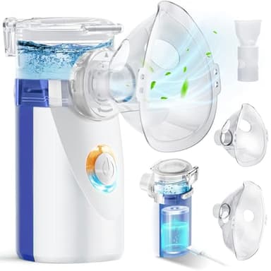 Aerosol Portatile Silenzioso, Wholede Macchina Aerosol per Adulti e Bambini, Aerosol Ultrasuoni con 2 Maschere E Boccaglio, 2 Modalità Regolabili, USB-C Ricaricabile(Blu)