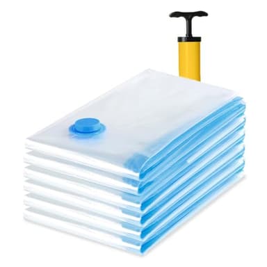 Diboniur Sacchetti Sottovuoto Vestiti, 5 Pezzi 80 x 60 cm Sacchi Buste Sottovuoto Vestiti Viaggio con Pompa Manuale, Vacuum Storage Bags Riutilizzabili per Piumoni Coperte Lenzuola Cuscini