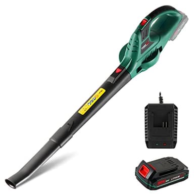 Soffiatore a Batteria, POSENPRO 20V Soffiatore Foglie Elettrico, 10500RPM 350m³/h Soffiatore Foglie a Batteria con 2 Velocitài, 130MPH 250CFM Soffiatore Foglie con Batteria da 2,0 Ah e Caricabatteria