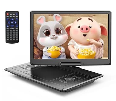 YOTON Lettore DVD portatile da 16.9" con schermo girevole HD da 14.1", con 1.8m Caricatore per Auto, Funzione di riproduzione memoria, supporto USB/SD [Blu-ray non supportato]