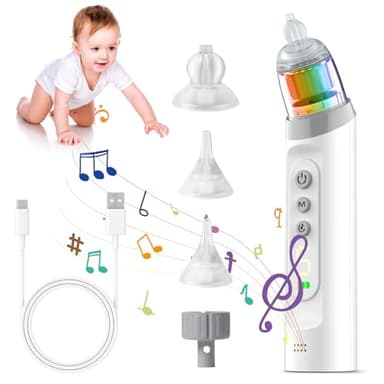 Unipampa Aspiratore Nasale Elettrico, Aspiratore Nasale Neonato, Aspiratore Nasale Per Bambini, Pulisci-Naso Per Bambini, 5 Livelli Di Aspirazione E 3 Punte In Silicone, Musica E Luce