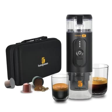 Handpresso - macchina caffè a batteria E-presso+ con valigetta|macchina caffè portatile alta capacita: ricarica USB/batt rimovibile/serbatoio 90ml (110ml max)|per capsule espresso o caffè macinato