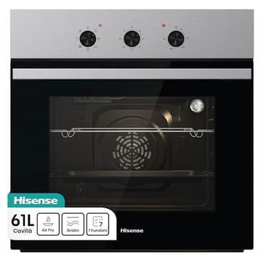 Hisense BI62120AX - Forno multifunzione, 3 manopole Push Pull, cavità 61l, 7 funzioni, AcquaClean, 2 vetri, funzione pizza 250°, classe A