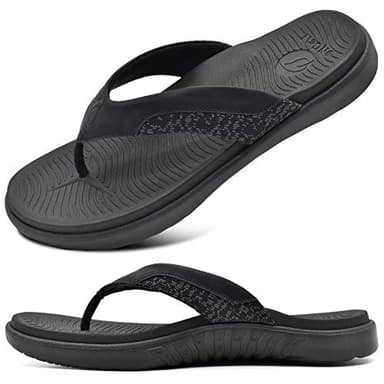 ONCAI Infradito da Uomo Spiaggia Estiva In Pelle Punta Post Sandali Ortopedico Arch Support Scivoli Sportivi Yoga Suola In Schiuma Pantofole Nero EU 44