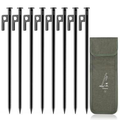 Forever Speed 8PCS Picchetti Tenda in Acciaio con Borsa di Stoccaggio, 30CM Picchetti Campeggio Picchetti per Tende per Terreni Duri, Boschi, Prati - Nero