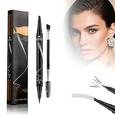 Matita Sopracciglia 3D impermeabile - Matita per sopracciglia 2 in 1 Sopracciglia Doppie Microblading Anti-sbavature Magic 3D con 4 Punte a Pennello Biforcuto Naturale di Lunga Durata-Marrone scuro