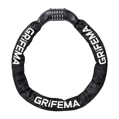 GRIFEMA GAK1201-9 Lucchetto antifurto per bicicletta, lucchetto a catena con combinazione a 5 cifre per biciclette, motociclette, scooter, 90 cm, nero