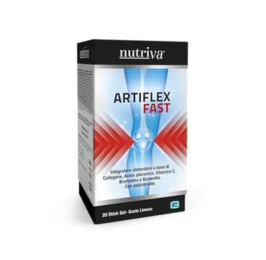 NUTRIVA Artiflex Fast, Integratore Alimentare con Collagene, Acido Jaluronico, Vitamina C, Bromelina e Boswellia, Articolazioni, Supporto Articolare e Movimento, 20 Stick Pack da 15ml al Limone