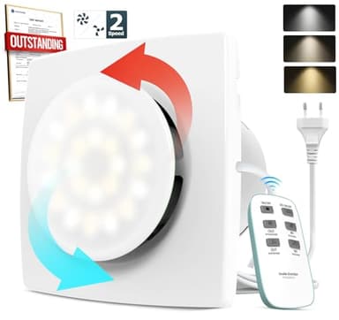 BUMSOU Aspiratore Bagno 100mm, 3 LED, Bidirezionale, 2 Velocità, Telecomando 433 MHz, Funzione di Memoria, Estrattore Aria Silenzioso con Motore DC Senza Spazzole, Ventola Aspirazione Bagno Cucina