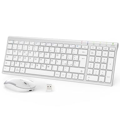 iClever Tastiera e Mouse Wireless portatile 2.4G, Ricaricabile tastiera wireless usb, silenziosa tastiera ergonomica Design Dimensioni Regolari Sottile Connessione Stabile DPI Regolabile
