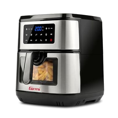 Girmi FG89 EcoFrit XXL Friggitrice ad Aria con Finestra, Capacità 9,2 Lt, 2150 W, Doppia resistenza, Timer, Display digitale, 9 programmi, Ricettario incluso, BPA/PFOA Safe, Acciaio/Nero