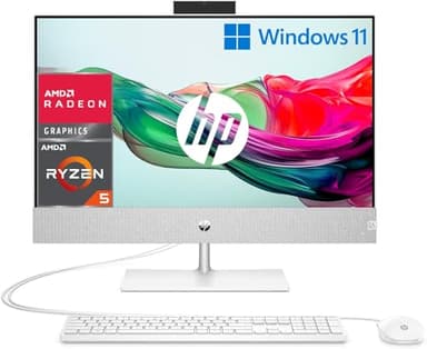 HP Pavilion 24-ca0000sl All-in-One, AMD Ryzen 5 5500U, 16GB RAM LPDDR4, 512GB SSD NVMe, Grafica Integrata AMD, Display da 23.8" FHD IPS, Wi-Fi, Webcam FHD, Windows 11, Non è Touch, Bianco