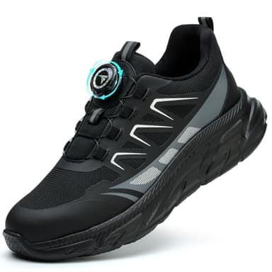 RASEARY Scarpe Antinfortunistiche Uomo Donna Leggere Scarpe da Lavoro Comode Scarpe da Antinfortunistica con Punta in Acciaio Traspiranti Antiscivolo Scarpe Protettive Industriali，Nero EU 41