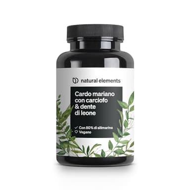 Complesso di cardo mariano, carciofo e dente di leone – 120 capsule – natural elements – Alto dosaggio con 80% di silimarina – Senza stearato di magnesio, vegano