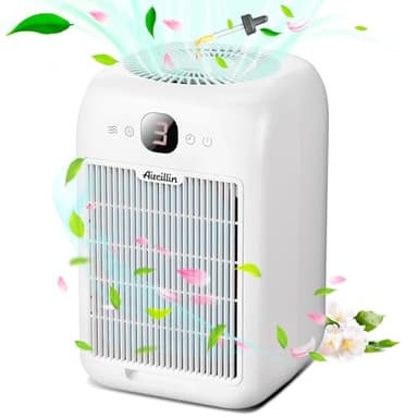 Aircillin Purificatore Aria, Purificatore d'Aria con Spugna Aromatica, Filtro HEPA, Ingresso aria su due lati rimuove il 99,97% di polvere, polline e odori di animali domestici, Timer, 25db