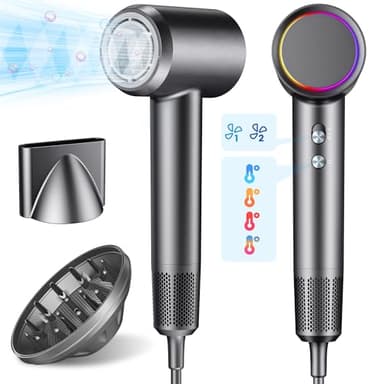 Nudwis Asciugacapelli Ionico con Diffusore, Asciugacapelli ad alta Velocità a 130000 RPM, Phon Capelli Professionale con 500 Milioni di Ioni Negativi, 4 Temps/2 Velocità per la Viaggi e Casa, Regalo