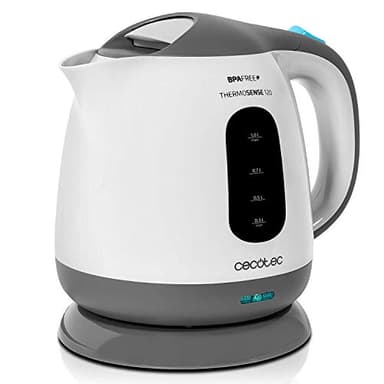 Cecotec ThermoSense 120 - Bollitore elettrico in plastica senza BPA, base 360°, filtro anticalcare, doppio sistema di sicurezza, 1 Litro (1 L)
