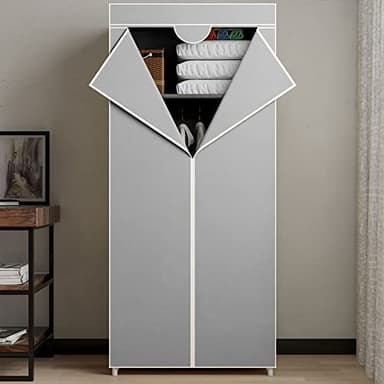 BAKAJI Armadio Guardaroba con Struttura Tubolare in Metallo, Mobile Salvaspazio con Rivestimento in Tessuto TNT, Zip di Chiusura e Asta Appendiabiti da Campeggio, 70 x 46 x 160 cm (Grigio)