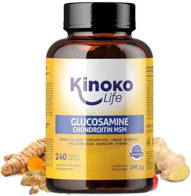 Glucosamina e Condroitina - 240 Capsule con MSM, Collagene marino, Acido Ialuronico, Curcuma, Pepe Nero, Zenzero, Boswellia e Quercetina. Per articolazioni, cartilagine e ossa