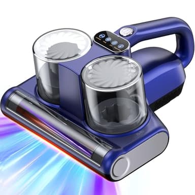 Aspirapolvere per Materassi Battimaterasso Antiacaro con Luce UV-C a 253,7 nm 16Kpa Aspirazione Filtro HEPA Riscaldamento Ultrasuoni Funzione Rotazione della Spazzola a 30000 giri/min 500W Filo Blu
