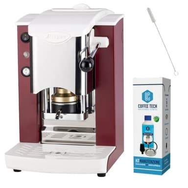 FABER Macchina Caffè Slot Inox a Cialde in Carta Ese 44 mm + Kit Manutenzione Decalcificante + 15 Cialde Caffè Emozioni Quotidiane in Omaggio (Rosso)