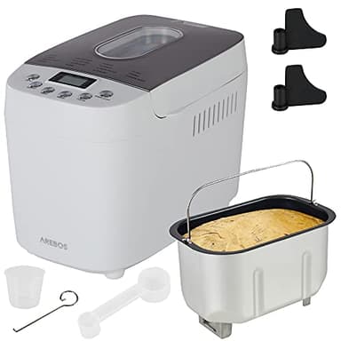 Arebos Macchina per il pane 1500 g | con 15 programmi | 2 ganci per impastare | timer | display LCD | 3 livelli di doratura e dimensioni del pane | 850 W | Bianco