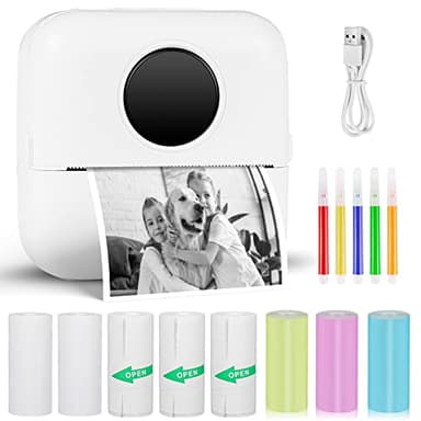 GuKKK Mini Stampante Fotografica, Mini Stampante Termica,Stampante Fotografica Istantanea Portatile, Mini Stampante Termica Bluetooth con Ricarica USB Stampante, per Note, Diario, Elenco (Bianco)