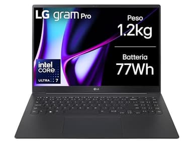 LG gram Pro 16Z90SP Notebook 16" OLED 2.8K (2880x1800), Intel Core Ultra 7 155H, 16GB RAM, 1TB SSD, Ultraleggero solo 1.2kg, Batteria 77Wh, Windows 11 Home, Tastiera italiana, Nero