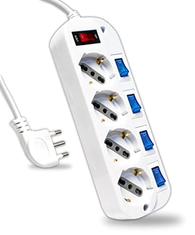 V-TAC Ciabatta Multipresa Elettrica con Interruttori Indipendenti - 4 Prese 10/16A Bipasso + Schuko - Spina 16A - Presa Elettrica per Casa, Ufficio, Negozio - Colore Bianco