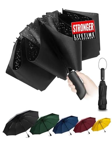 Ombrello pieghevole compatto anti-tempesta - Ombrello antivento automatico nero per uomo, rivestimento in Tessuto 210T, ombrello inverso da 105 cm, ombrello da pioggia grande 10 ossa Regali di Natale