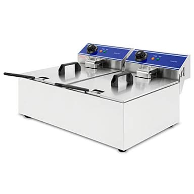 VERTES Friggitrice elettrica professionale 2x 10L, 6000W, 230V, principio della zona fredda, temperatura 50-200°C, 2 cestelli di frittura, funzione reset, acciaio inox, funzionamento a olio