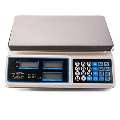AMC Bilancia elettronica digitale da banco con 7 tasti di memoria, acciaio inox, 6 lcd, totale e peso portata max 40 kg divisione 2g