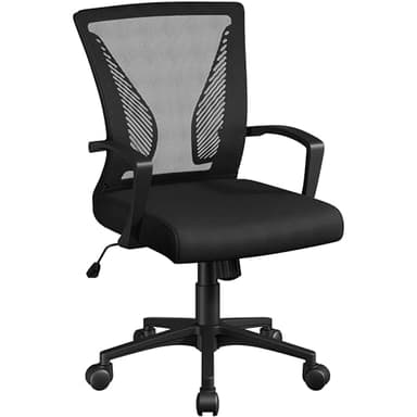 Yaheetech Sedia da Ufficio Scrivania Ergonomica Lombare in Rete Traspirante Reclinabile Altezza Regolabile Girevole con Braccioli e Ruote Portata 136 kg Nera