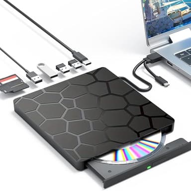 Zevmi Unità CD esterna USB 3.0: disco esterno CD DVD con porte USB 2.0 USB 3.0 e lettore di schede, lettore DVD esterno portatile per laptop desktop PC
