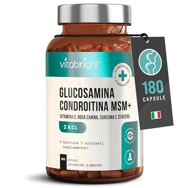 Glucosamina Condroitina MSM 180 Capsule, Integratore Articolazioni uomo/donna, Cartilagine Ginocchio, Glucosamina solfato complex, condroitina glucosamina alto dosaggio, VitaBright Glucosamine Complex