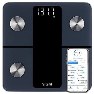 Vitafit Bilancia Pesapersone Digitale, Fabbrica Professionale DAL 2001, Bilancia Impedenziometrica Bluetooth con App Misura Peso Corporeo, BMI, Massa Muscolare, 180kg, Nero
