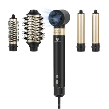 webeauty 5 in 1 Asciugacapelli Air Styler, 110,000GIRI/MIN, 20M/S, 1400W Phon Ad Alta Velocità, 200 Milioni di Ioni Phon Capelli con Spazzola Asciugacapelli e Air Arricciacapelli Automatico, Nero