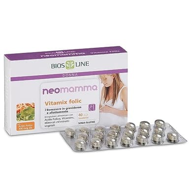 BIOS LINE NeoMamma Vitamix Folic, Integratore Alimentare Pre e Post Gravidanza con Acido Folico e Vitamine, Ideale Durante Gravidanza e Allattamento, 40cpr