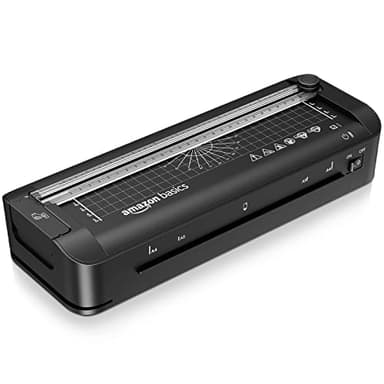 Amazon Basics Plastificatrice termica 3 in 1, formato A4, con funzioni di rifinitura, perforazione e smussamento degli angoli, con 10 pouches incluse, spina del EU, Nero