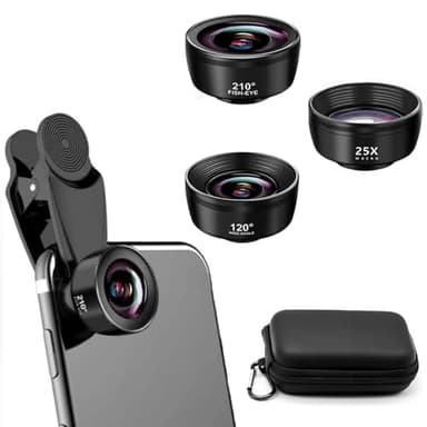 Auricase Lente per smartphone, 3 in 1 Lente macro per iphone, Obiettivo per iphone, grandangolare, obiettivo Macro, 210° fisheye lens, per tutti gli smartphone (Ferroso)