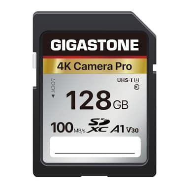 [5 anni di recupero dati gratuito] GIGASTONE scheda di memoria da 128 GB serie 4K Pro, velocità fino a 100 MB/s, compatibile con videocamere Canon, Nikon, Sony, A1 V30 UHS-I