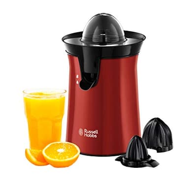 Russell Hobbs Spremiagrumi Elettrico Rosso - Rotazione Bidirezionale - 2 Coni Dimensioni diverse - Limoni e Arance - Acciaio Inox, Antigoccia, Lavabile in Lavastoviglie, no BPA, Spremiagrumi 26010-56