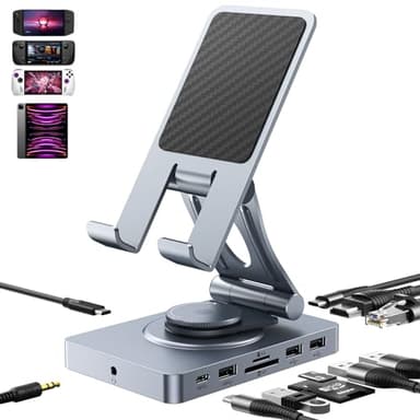 Docking station USB C versatile per iPad, 11 in 1 con lettore SD TF 4.0, HDMI 4K a 60Hz, RJ45, audio, USB A, USB C, dock girevole, per tablet, Steam Deck, ROG Ally, Legion Go, Msi Claw, Samsung, ecc
