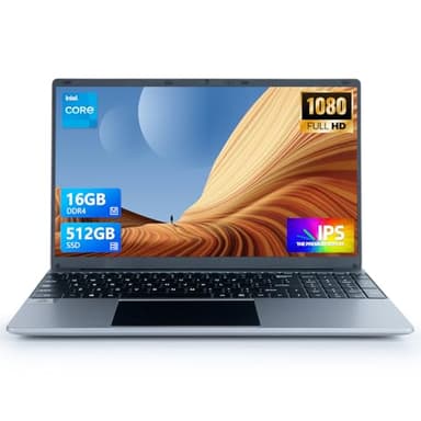 Hcjip PC Portatile 15,6 Pollici 16G RAM 512G ROM Computer Portatile Processore Quad Core Celeron N5095, Fino a 2,9 GHz, 1080P FHD Laptop, WiFi, Bluetooth, Mini HDMI, USB 3.0, Type C (Argento)