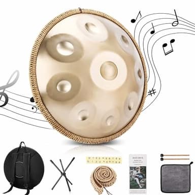 BIILOYY Handpan 440 Hz Re Minore, 9 Note 22 Pollici Tamburo in Acciaio Handpan Strumento Musicale, con Borsa Morbida, Mazze Per, Tripode, Panno Antipolvere, Percussioni Armoniche Per La, Yoga