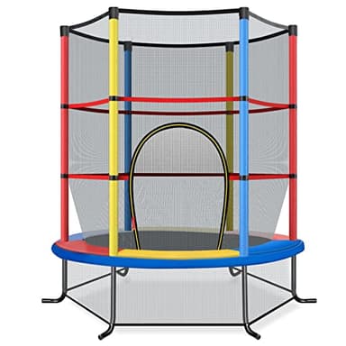 COSTWAY Trampolino Elastico Bambino in Acciaio, Tappeto Elastico Bambini da Esterno e da Interno, con Rete e Cusicnetti Antiscivolo (Colorato, 165 x 165 cm)
